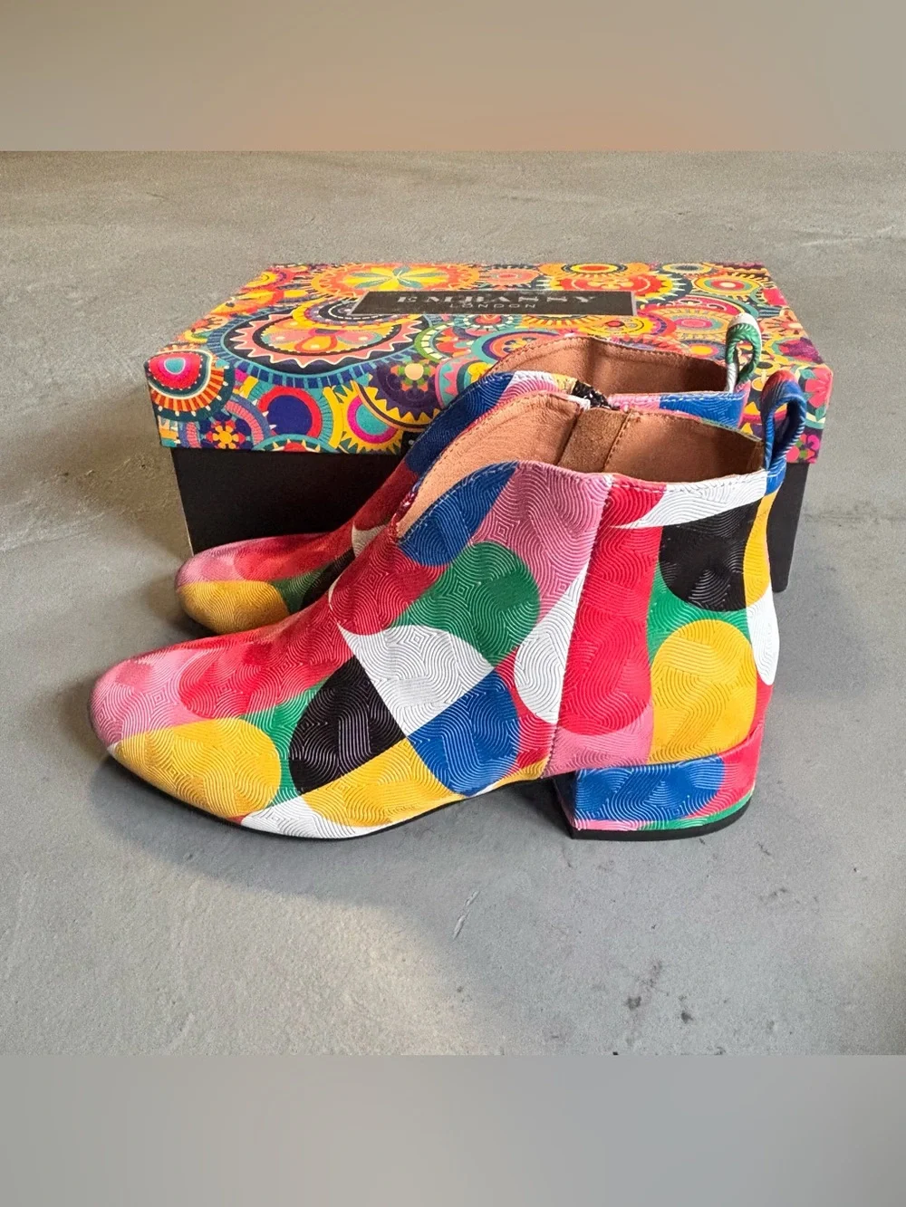 Embassy London Iris Groovy Ankle Boots Geometric Leather Block Heel EU38 Women 7